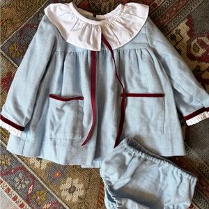 La Coqueta Blue Baby Dress with White Collar and Red Accents